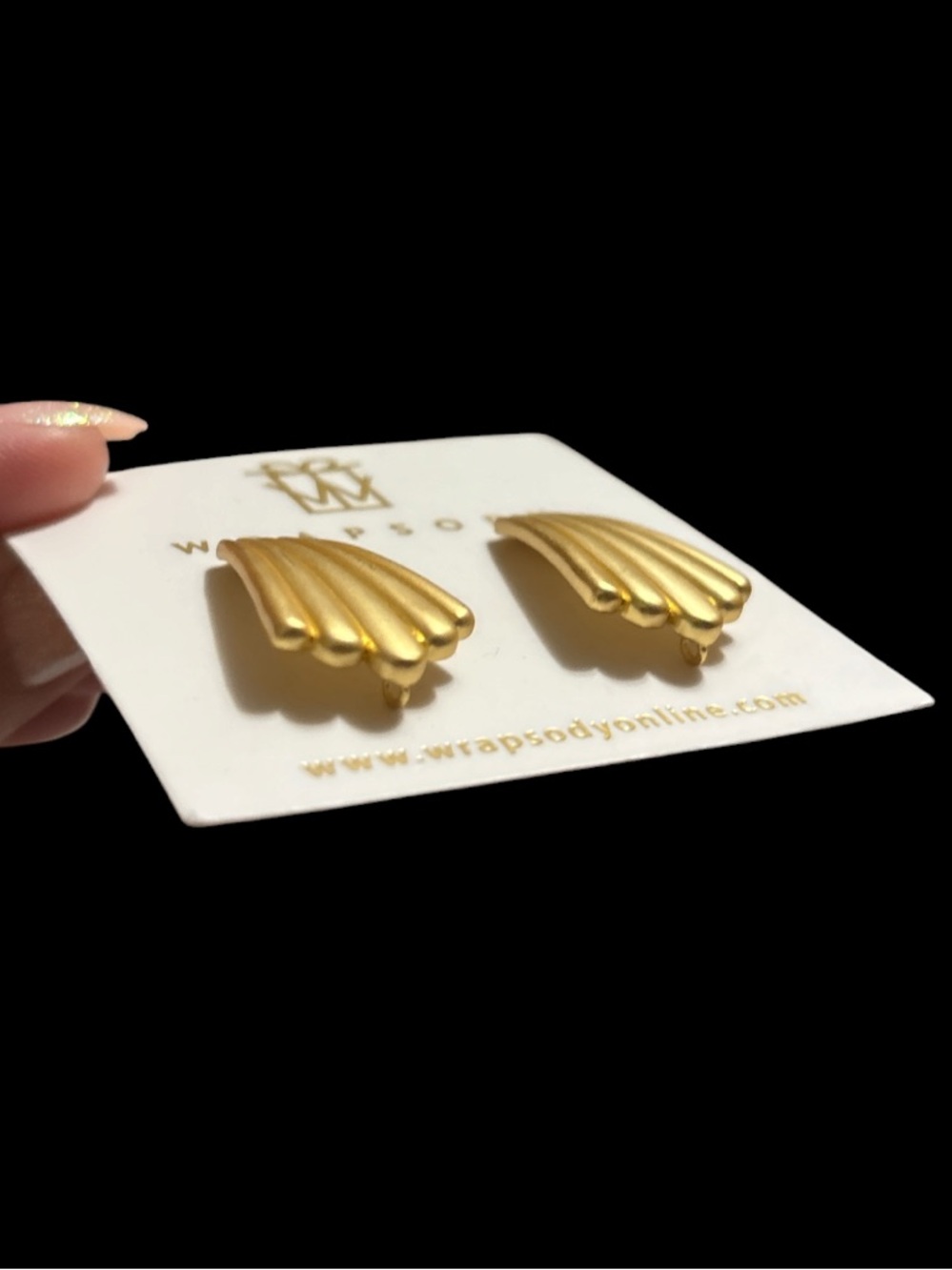 Gold Fan Drop Stud Earrings - Picture 3 of 4
